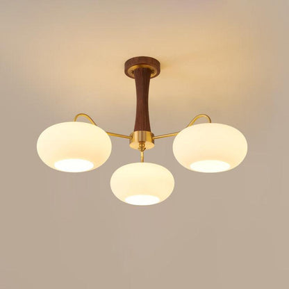 Vintage Glass and Wood Pendant Light Fixture