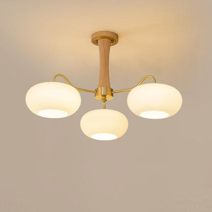 Vintage Glass and Wood Pendant Light Fixture