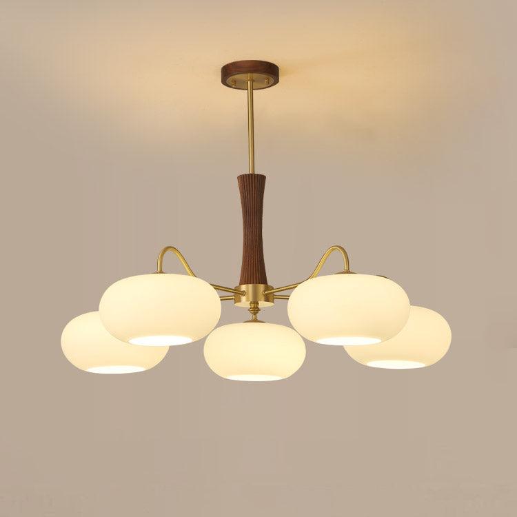 Vintage Glass and Wood Pendant Light Fixture