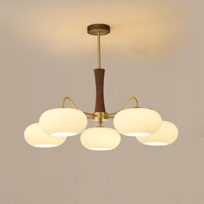 Vintage Glass and Wood Pendant Light Fixture