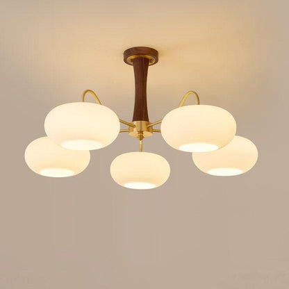 Vintage Glass and Wood Pendant Light Fixture