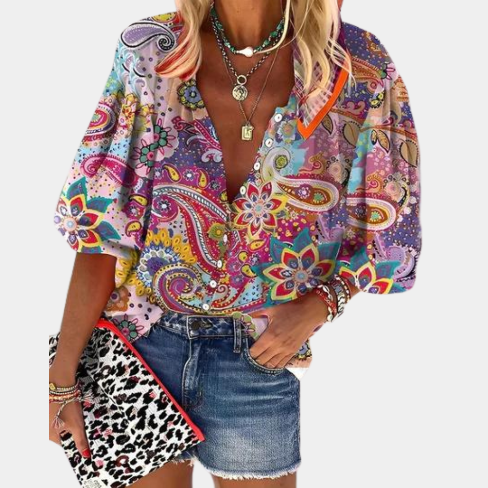 Lightweight Summer Blouse with Paisley Print - Luxicro