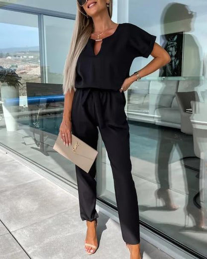Comfortable V-Neck Women's Jumpsuit for Formal Events - Luxicro