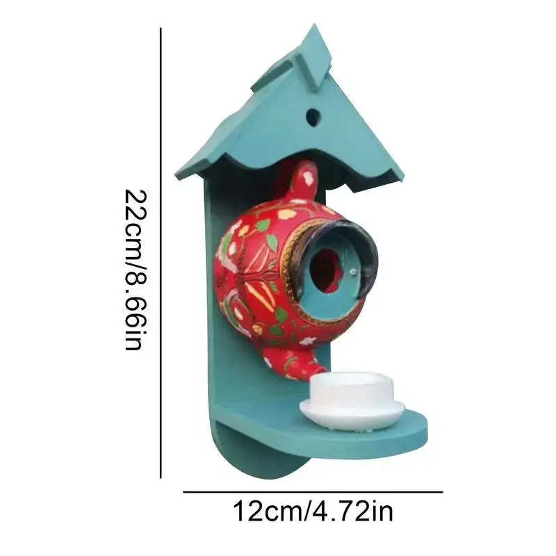 Vibrant Ceramic Bird House Teapot