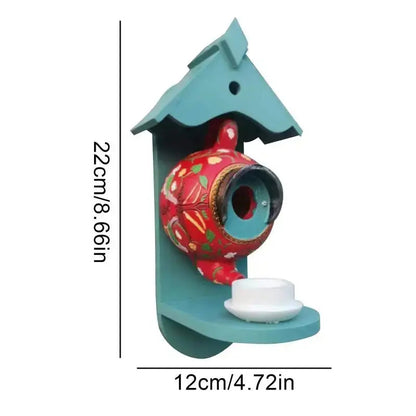Vibrant Ceramic Bird House Teapot