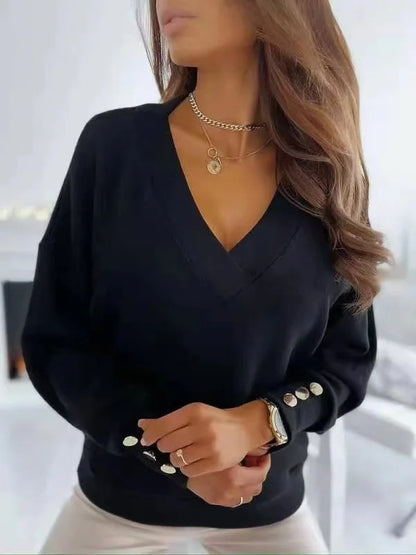 Cozy Womens V Neck Jumper - Loose Fit Knit Top - Luxicro