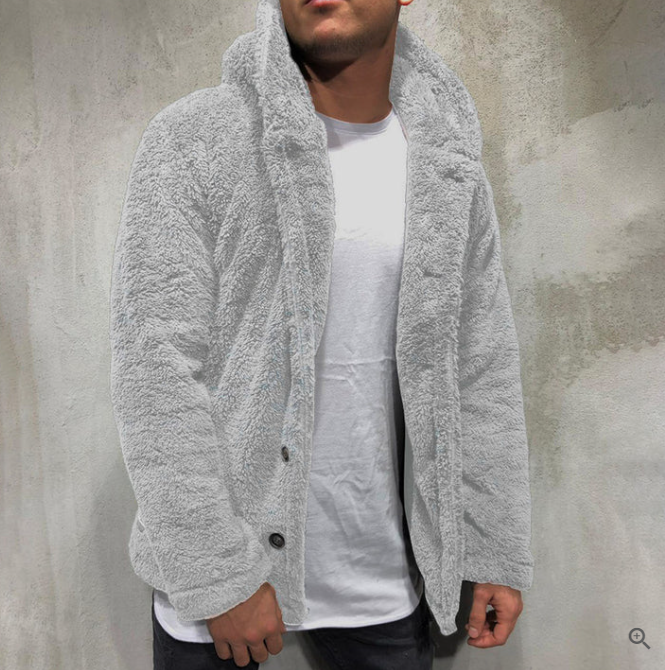 Cozy Mens Sherpa Hoodie - Soft Button Front Jacket