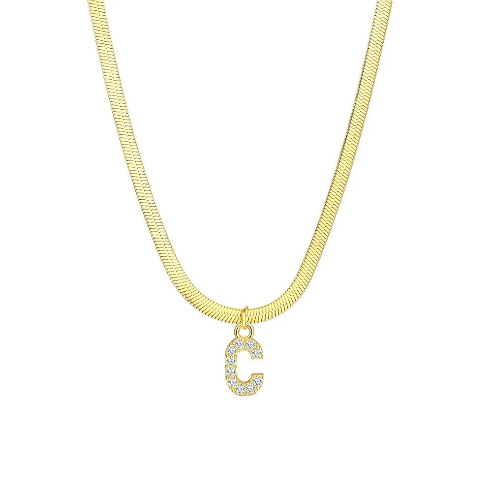Dainty Letter Diamond Bar Chain Necklace