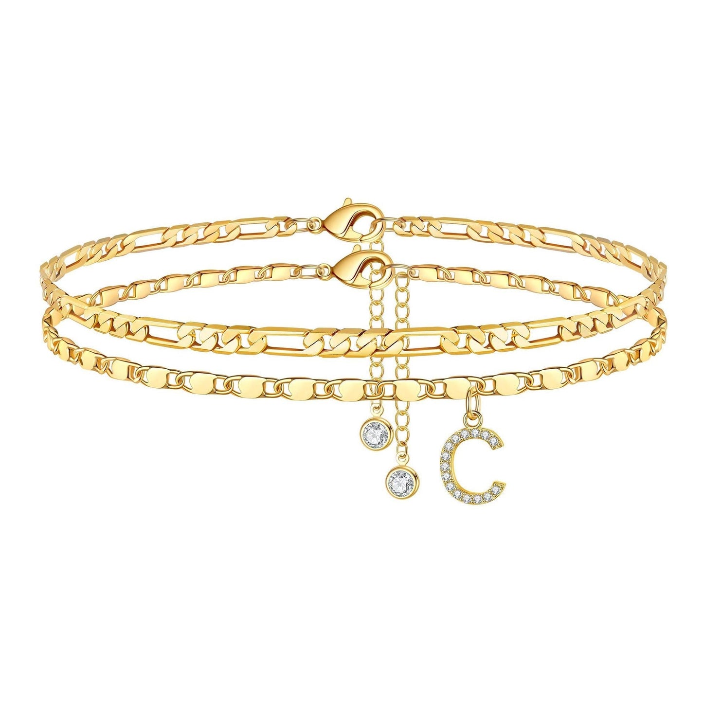 Custom Gold Monogram Anklet Necklace Set