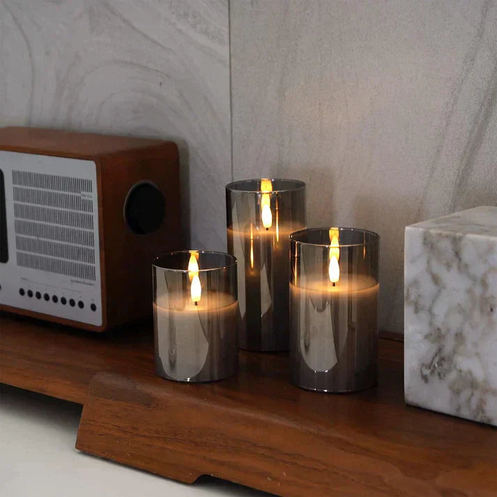 3 Pack LED Candle Lights with Glass Real Flame Effect - Luxicro