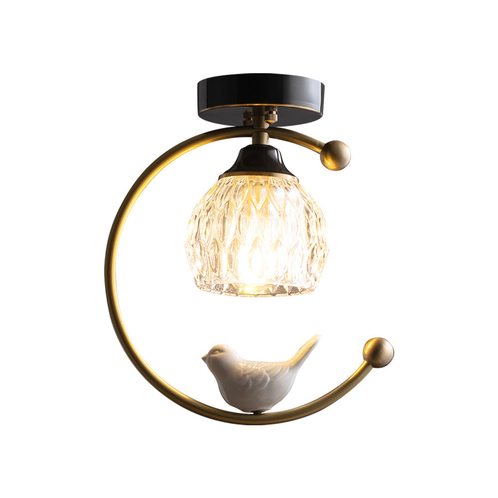 Elegant Brass Pendant Light with Glass Shade and Bird Accent