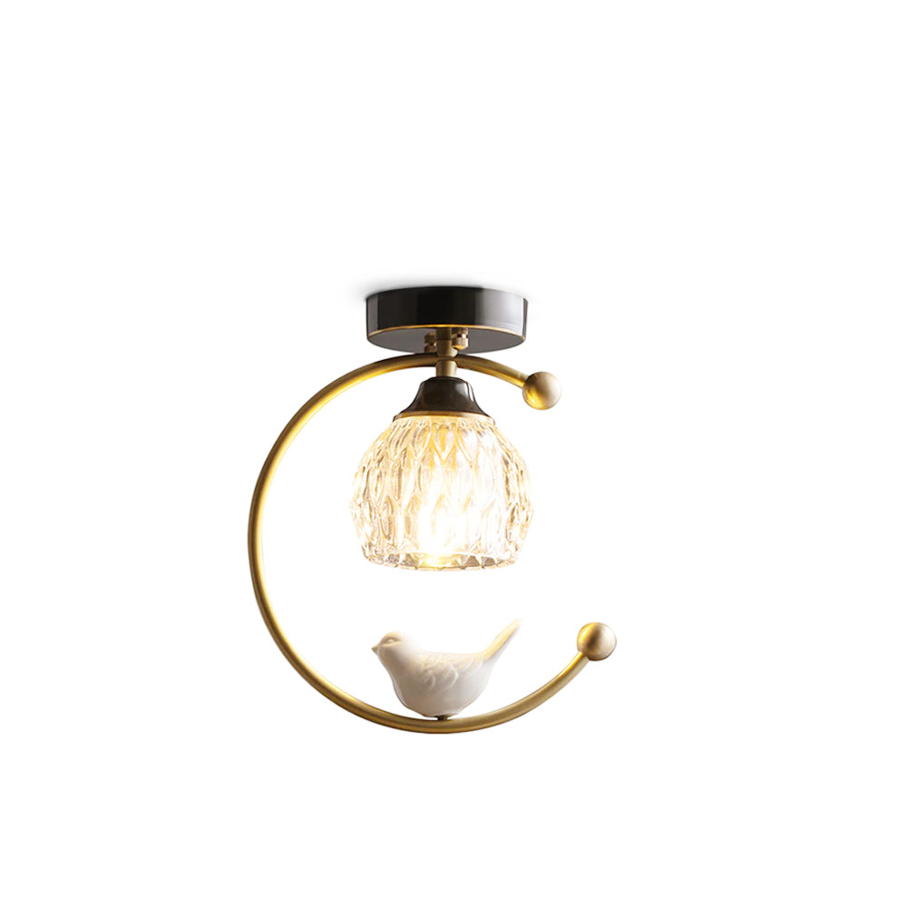 Elegant Brass Pendant Light with Glass Shade and Bird Accent - Luxicro