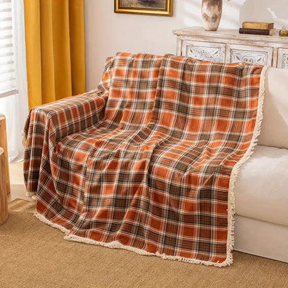 Cozy Red Plaid Couch Slipcover