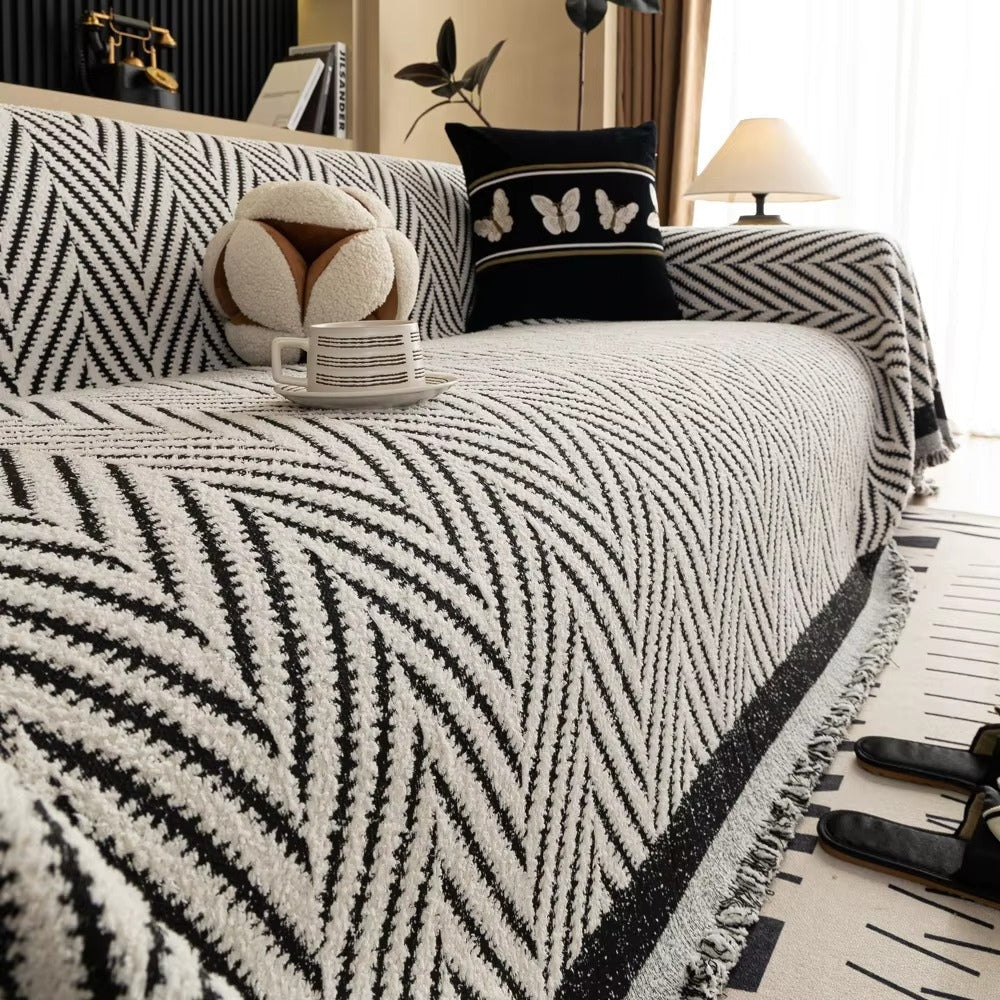 Geometric Pattern Fringe Couch Slipcover