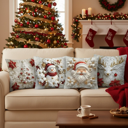 Cozy Holiday Pillow Set - 4pc Winter Throw Covers - Luxicro