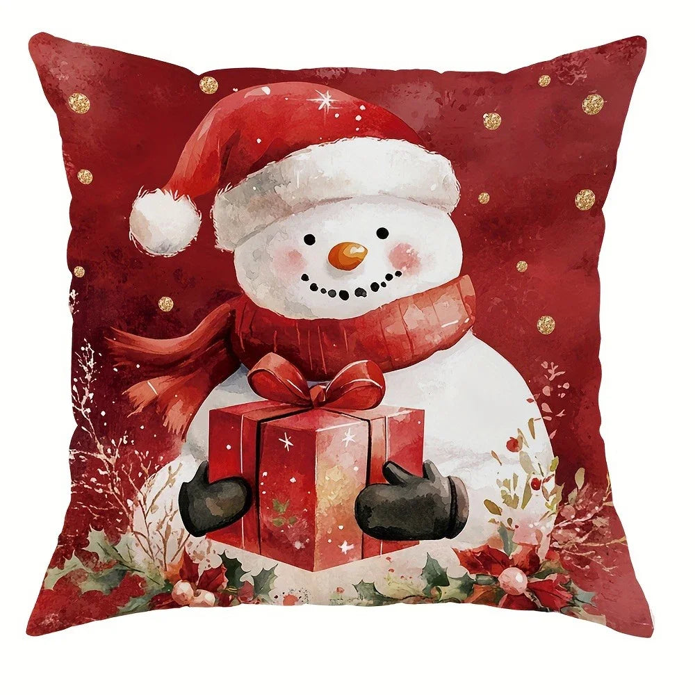 Holiday Decor Accent Pillows, Red Plush Sofa Cushions - Luxicro