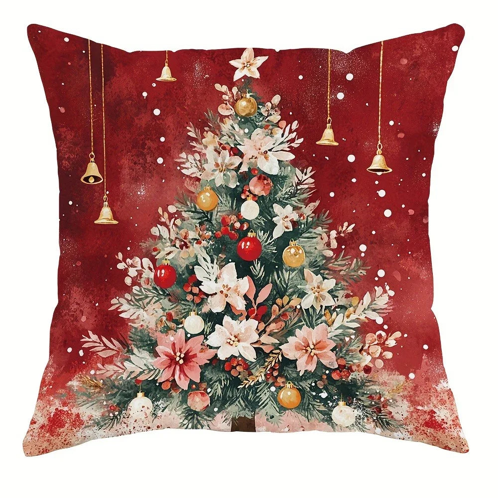 Holiday Decor Accent Pillows, Red Plush Sofa Cushions