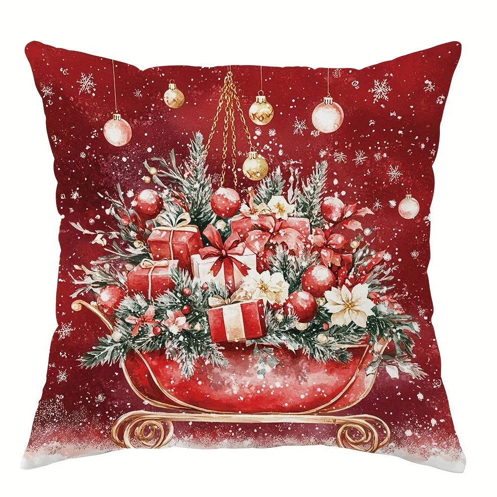 Holiday Decor Accent Pillows, Red Plush Sofa Cushions