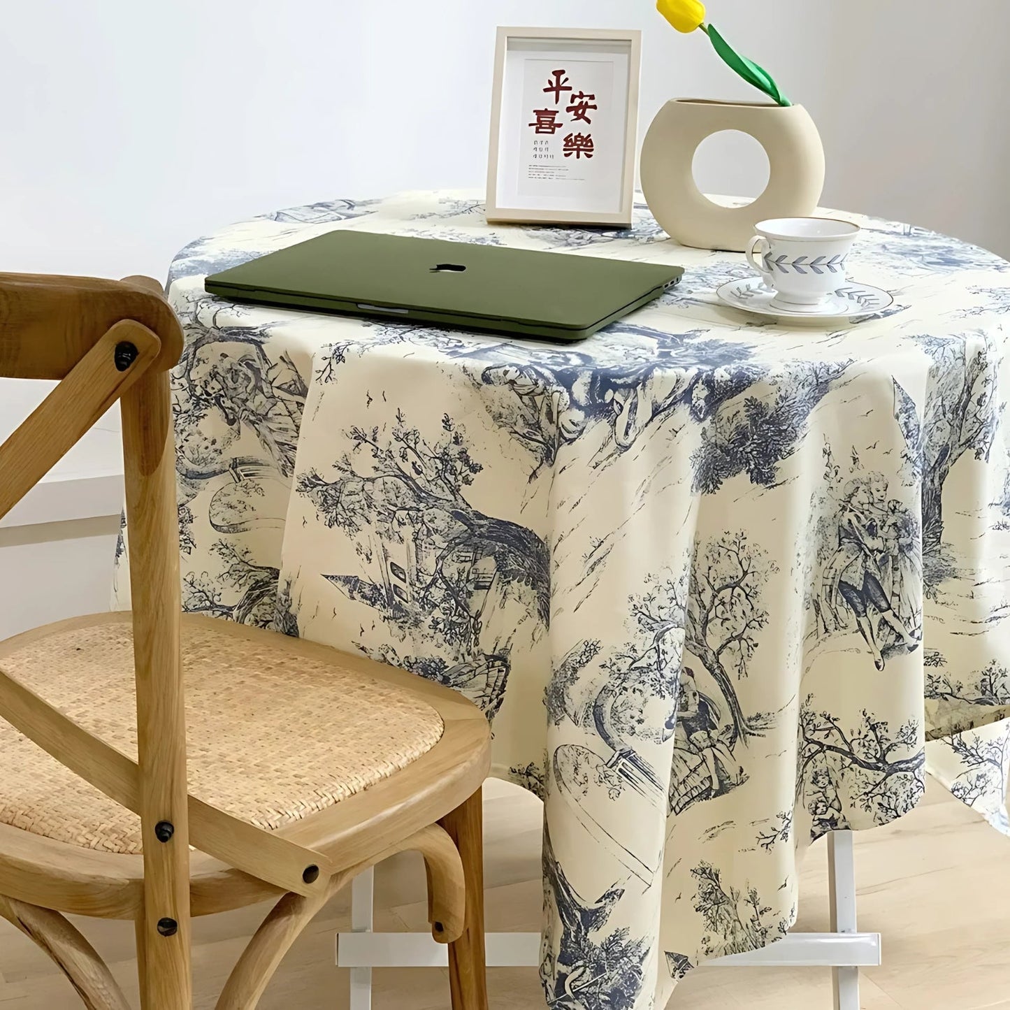 Traditional Navy Distressed Table Cover - Luxicro