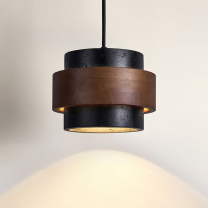 Simple Stone Pendant Light with Wood Detail