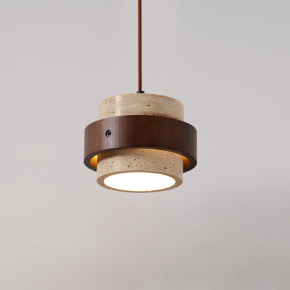 Simple Stone Pendant Light with Wood Detail