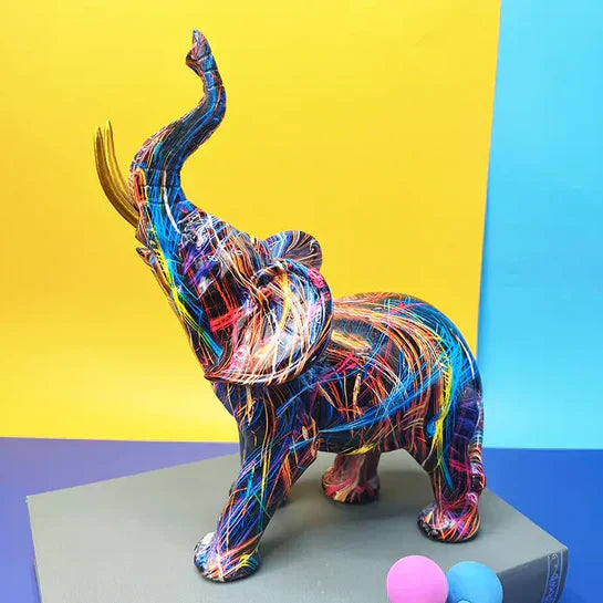 Vibrant Elephant Figurine Large Colorful Decor