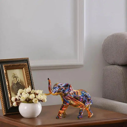 Vibrant Elephant Figurine Large Colorful Decor