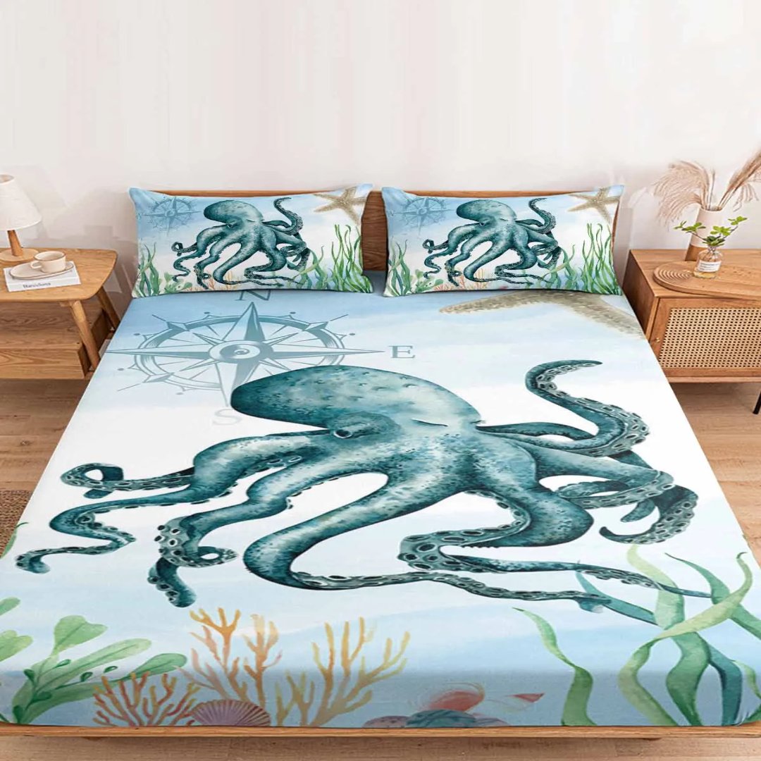 Delicate Flower Ocean 3 Piece Bedding Set - Luxicro