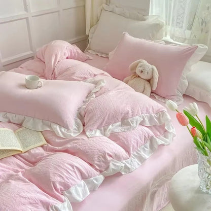 Country Style Ruffled 4 Piece Bed Set