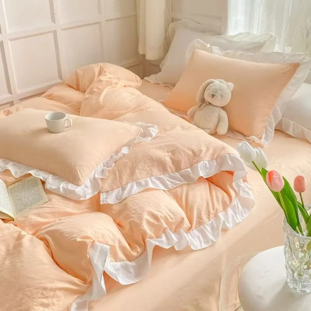 Country Style Ruffled 4 Piece Bed Set