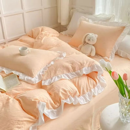Country Style Ruffled 4 Piece Bed Set