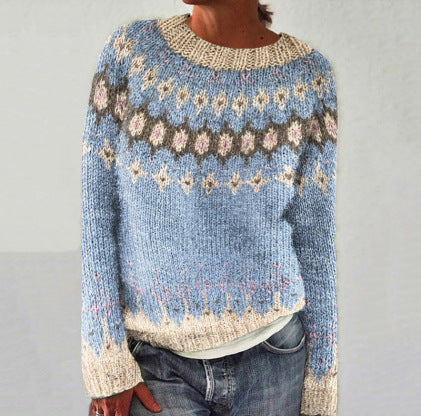 Cozy Blue Crew Neck Wool Sweater - Luxicro