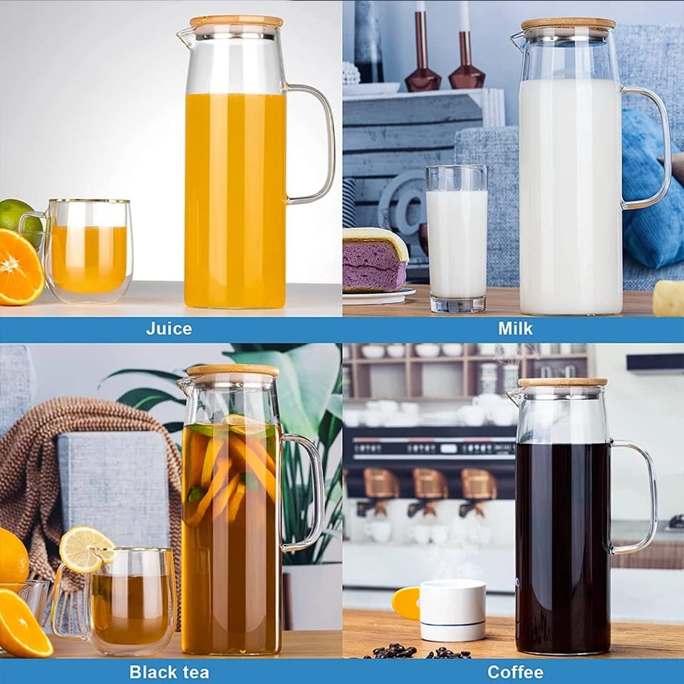 Strong Glass Water Jug with Wooden Lid - Luxicro