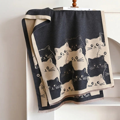 Soft Cat Print Warm Winter Scarf