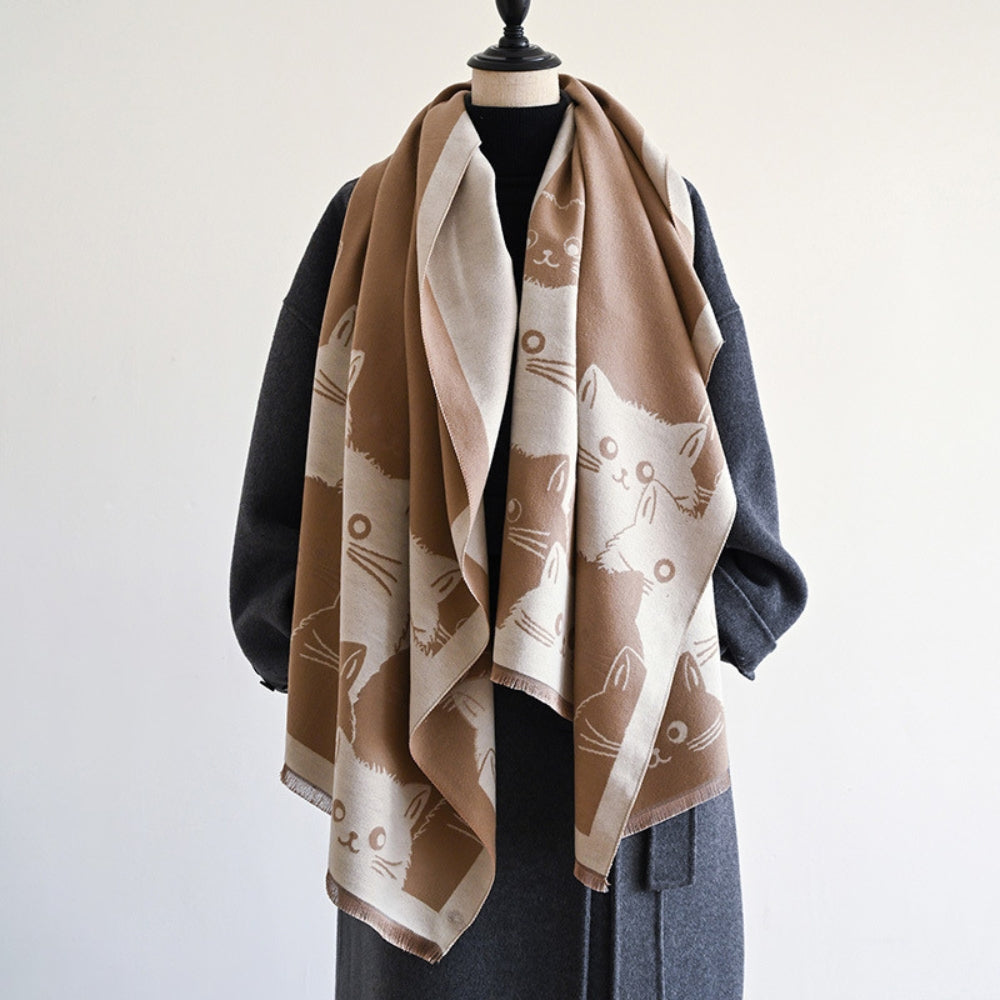 Soft Cat Print Warm Winter Scarf