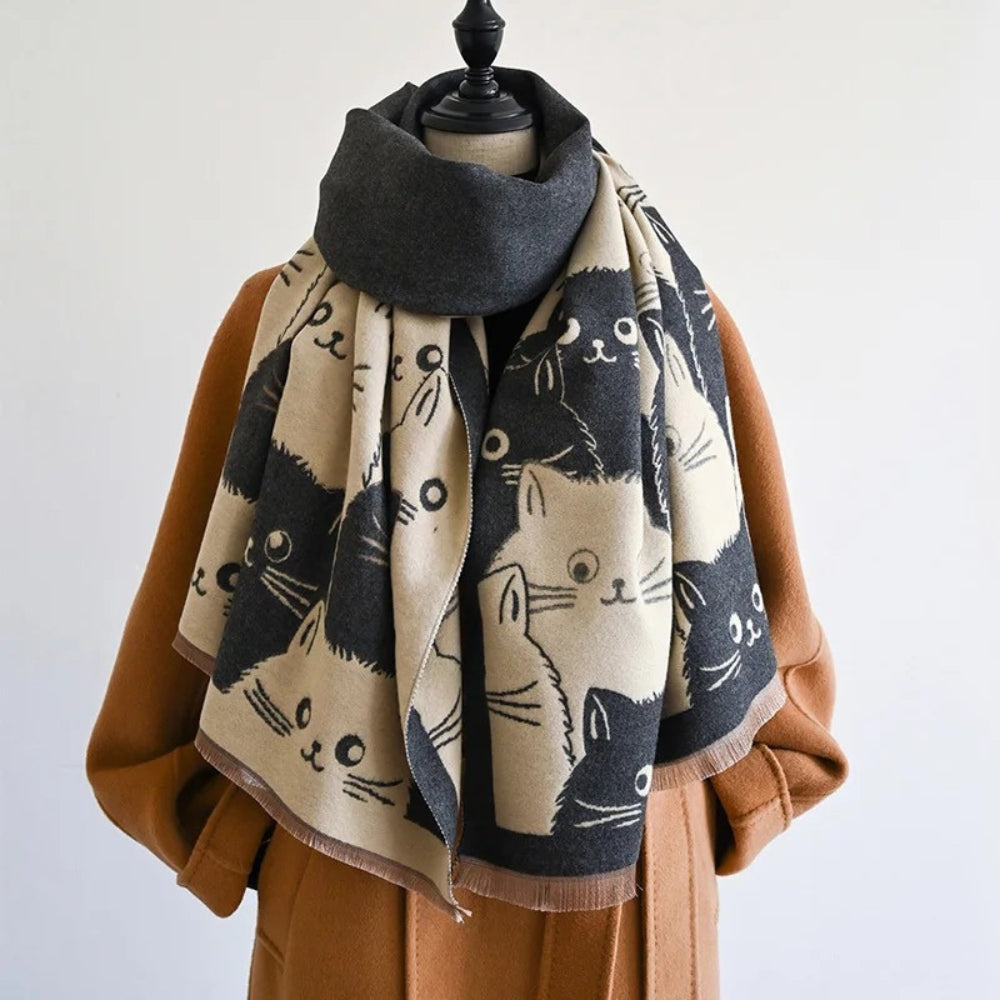 Soft Cat Print Warm Winter Scarf