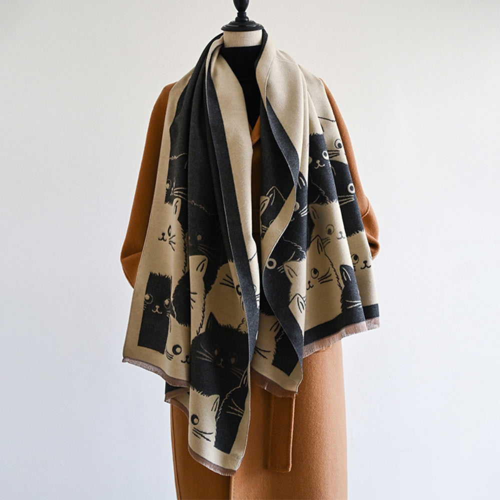 Soft Cat Print Warm Winter Scarf