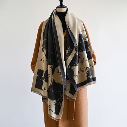 Soft Cat Print Warm Winter Scarf