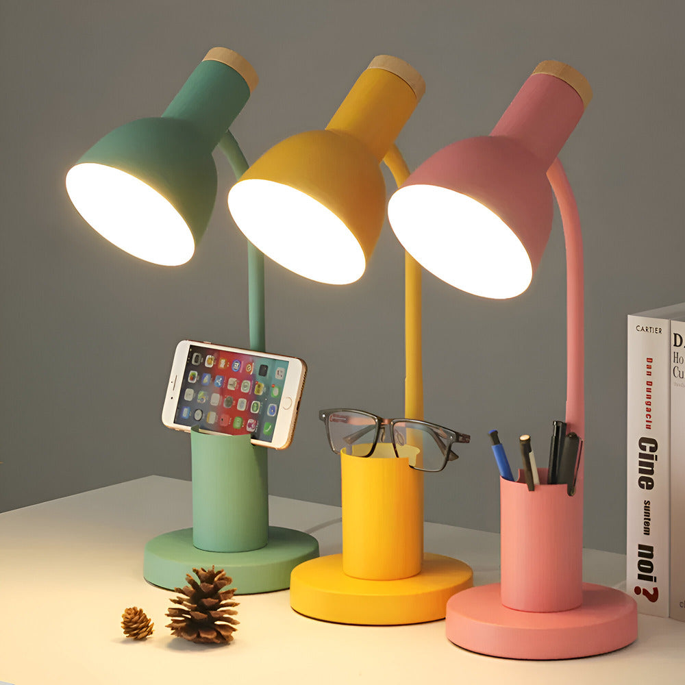 Contemporary Wooden Desk Lamp with Built-in Pen Stand - Luxicro
