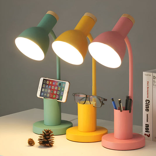 Contemporary Wooden Desk Lamp with Built-in Pen Stand - Luxicro