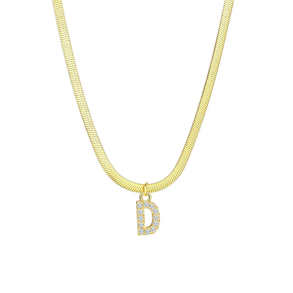 Dainty Letter Diamond Bar Chain Necklace