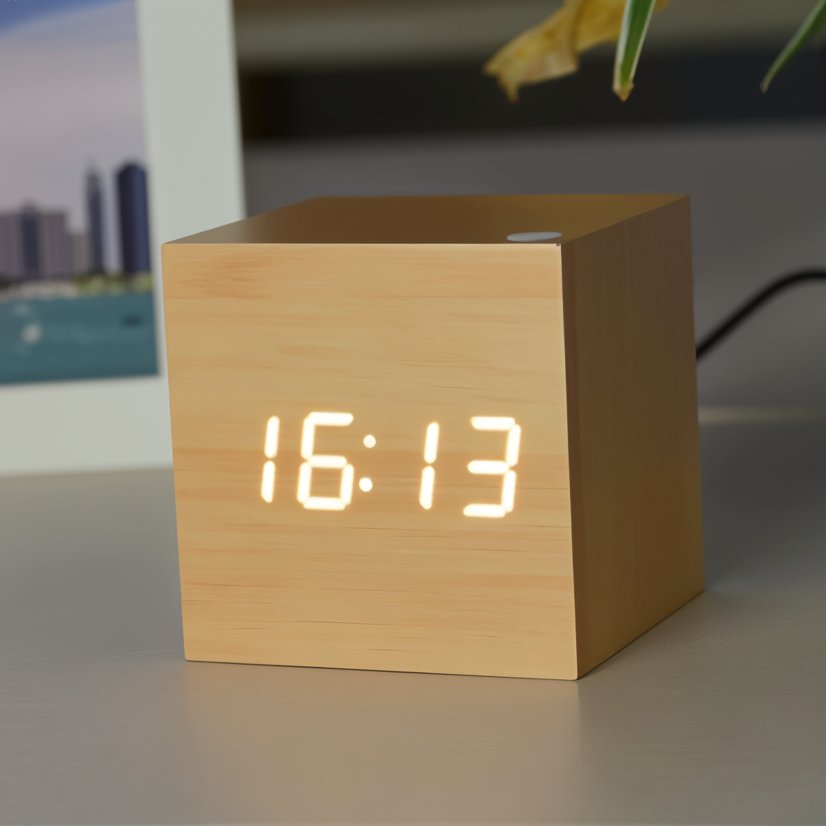 Compact Wooden Digital Alarm Clock with Clear Display