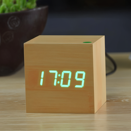 Compact Wooden Digital Alarm Clock with Clear Display