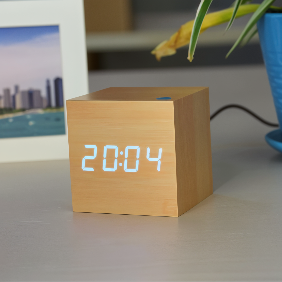 Compact Wooden Digital Alarm Clock with Clear Display