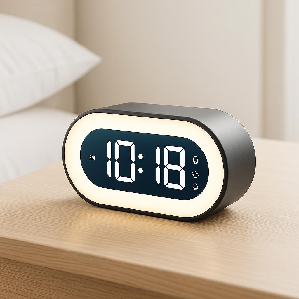 Compact LED Clock Radio with Dimmable Nightlight - Luxicro