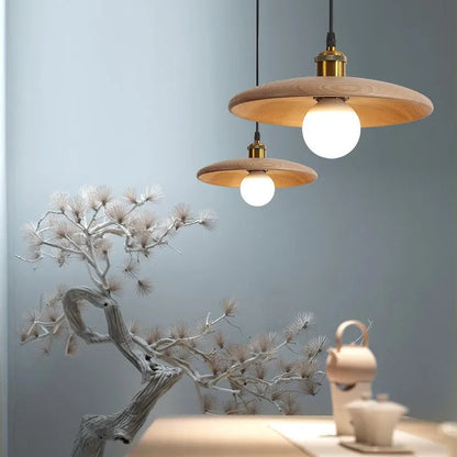 Stylish Wood Pendant Light with Glass Cover