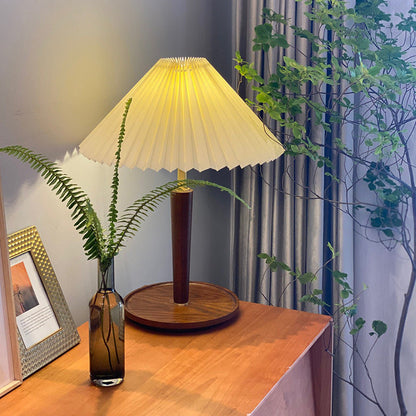 Traditional Wood Desk Lamp with Linen Shade