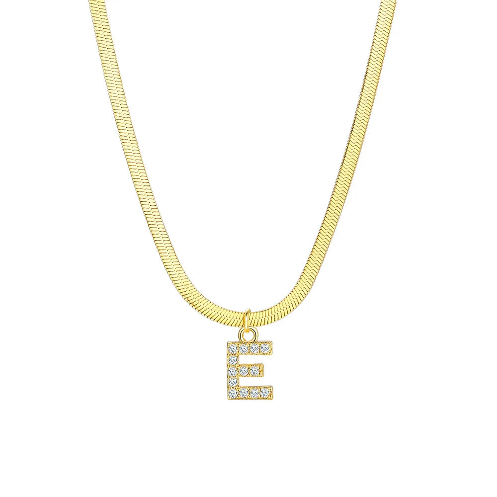 Dainty Letter Diamond Bar Chain Necklace