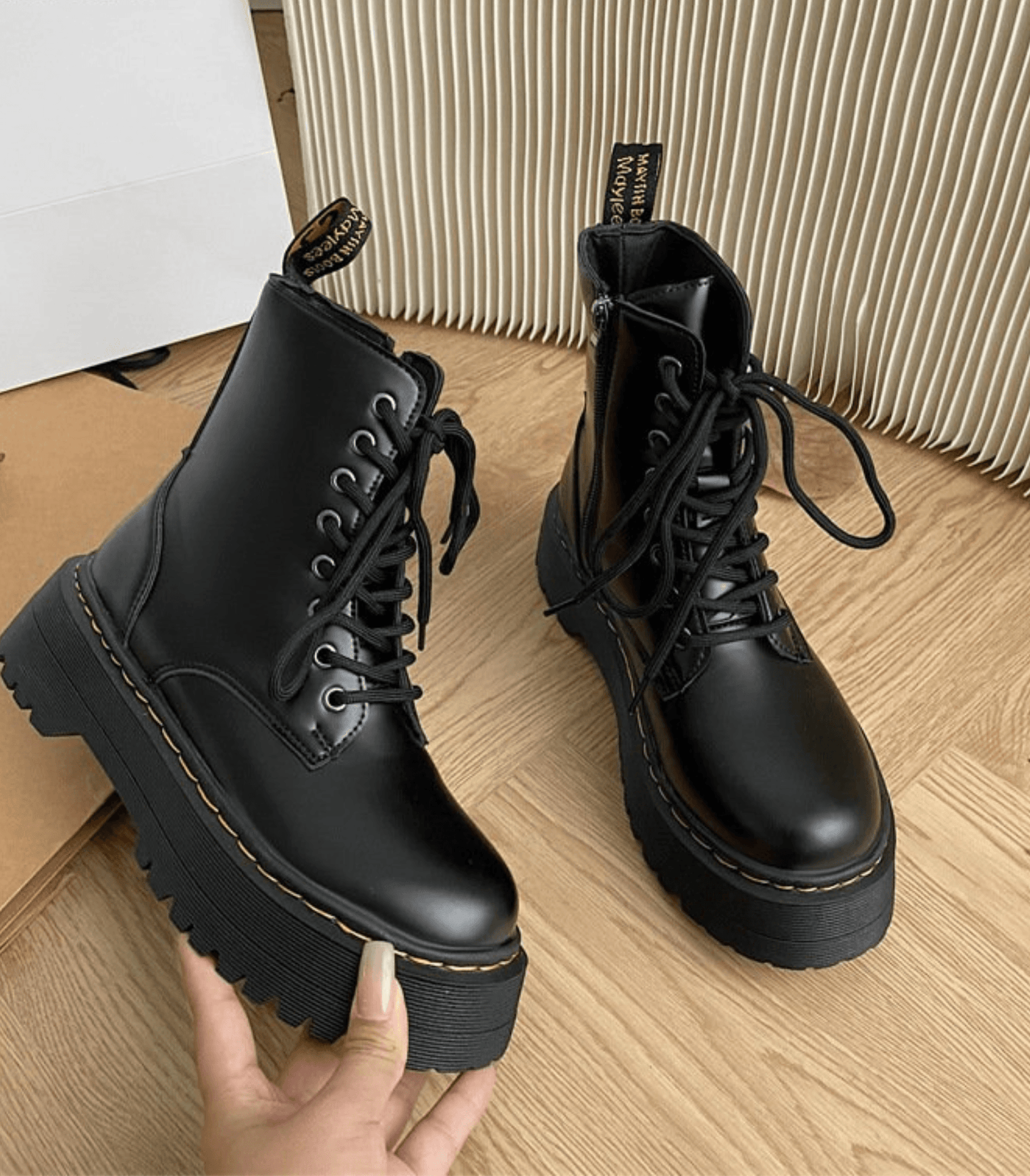 Tough Black Leather Lace Up Boots - Luxicro