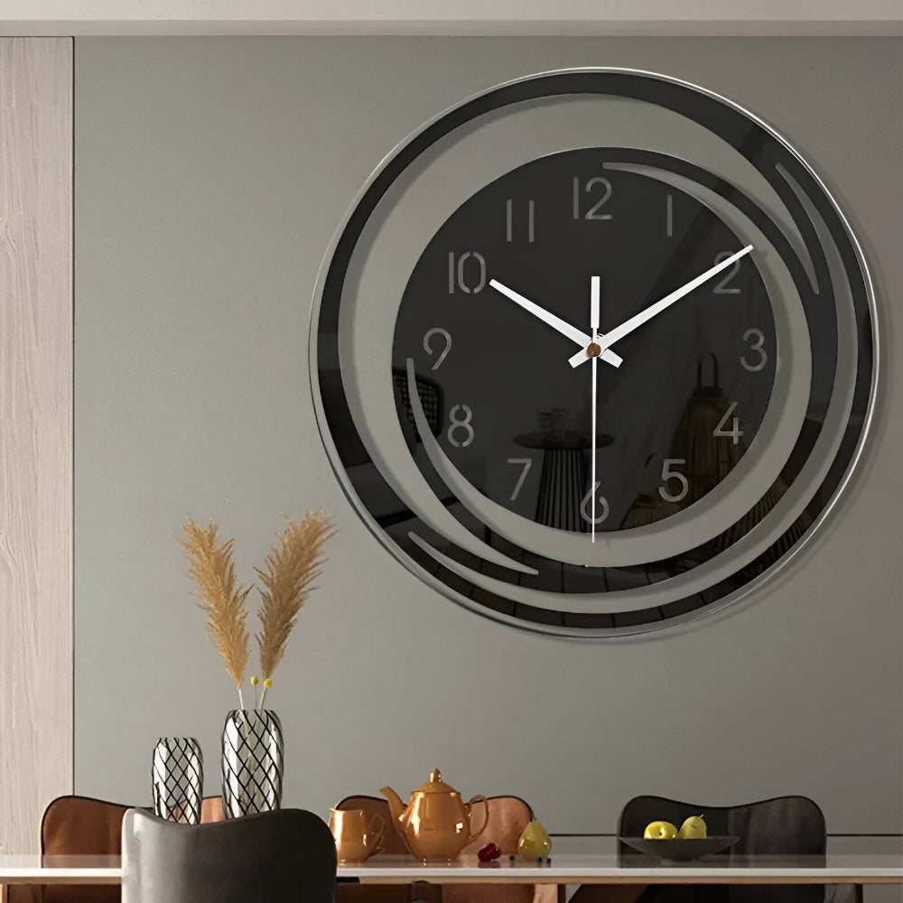 Simple Large Black Round Clock 12 Inch Modern Design